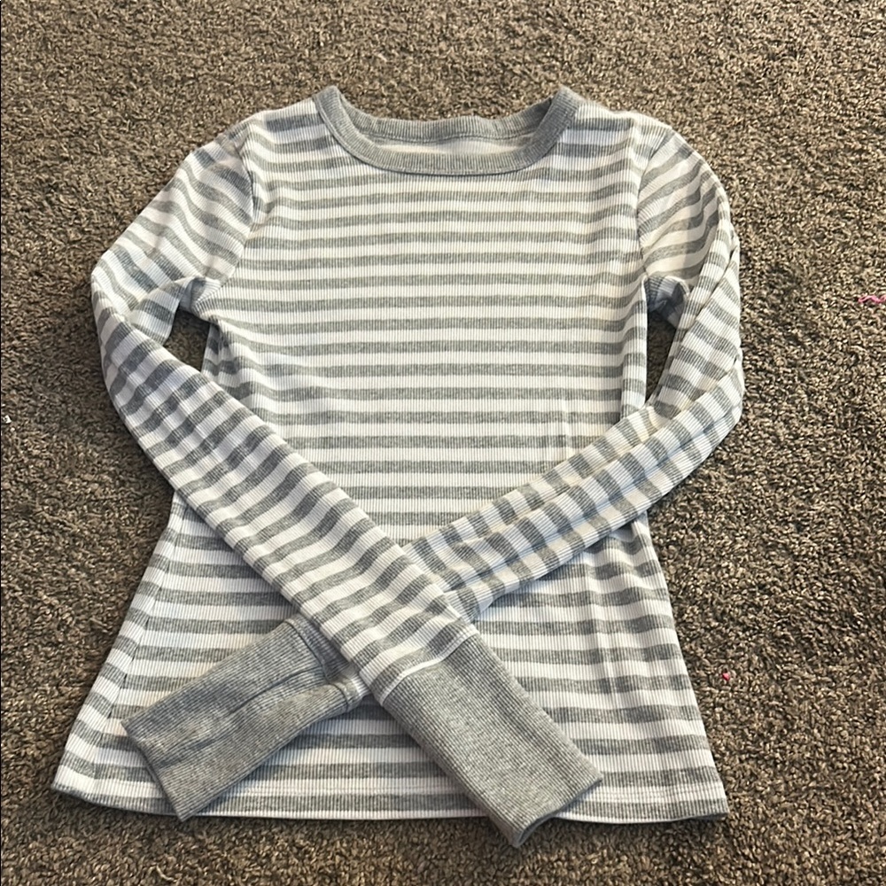 SO Women’s Gray and White Striped Long Sleeve Tee